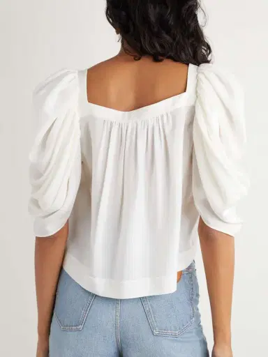 Chloé Cropped Gathered Silk Blouse | Thumbnail 3 Chloé Cropped Gathered Silk Blouse | Thumbnail 3