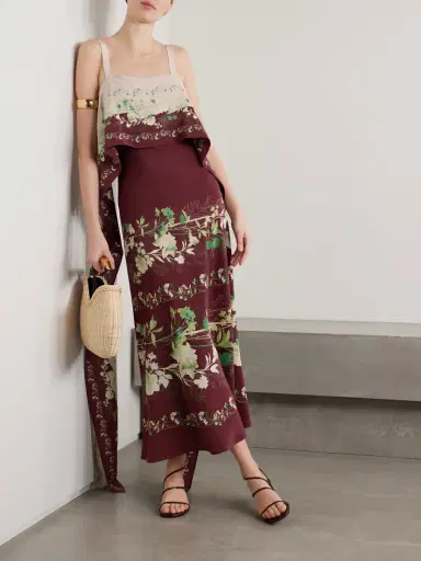 La DoubleJ Draped Floral-print Silk Crepe De Chine Midi Dress | Thumbnail 2 La DoubleJ Draped Floral-print Silk Crepe De Chine Midi Dress | Thumbnail 2