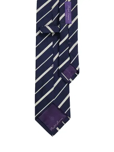 Ralph Lauren Purple Label Men's Striped Silk-Cotton Mogador Tie - Navy | Thumbnail 3 Ralph Lauren Purple Label Men's Striped Silk-Cotton Mogador Tie - Navy | Thumbnail 3