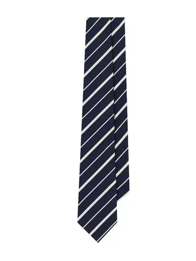 Ralph Lauren Purple Label Men's Striped Silk-Cotton Mogador Tie - Navy | Thumbnail 1 Ralph Lauren Purple Label Men's Striped Silk-Cotton Mogador Tie - Navy | Thumbnail 1