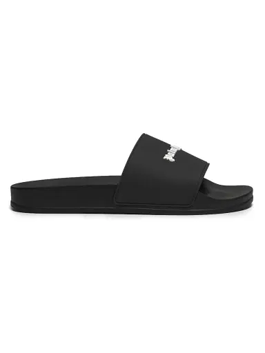 Palm Angels Men's Classic Logo Pool Slides - Black White Sandals | Thumbnail 1 Palm Angels Men's Classic Logo Pool Slides - Black White Sandals | Thumbnail 1