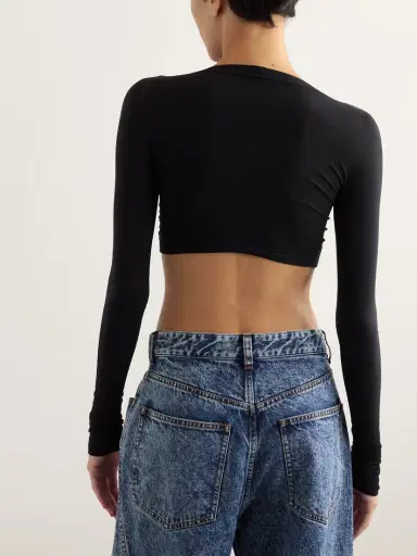 Alaïa Paneled Cropped Jersey Top | Thumbnail 3 Alaïa Paneled Cropped Jersey Top | Thumbnail 3