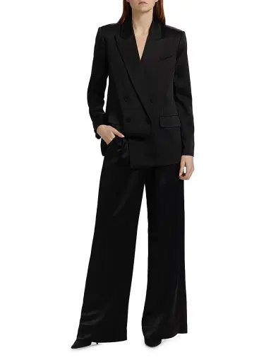 Simkhai Women's Norah Satin Double-Breasted Blazer - Black - Size 14 | Thumbnail 2 Simkhai Women's Norah Satin Double-Breasted Blazer - Black - Size 14 | Thumbnail 2