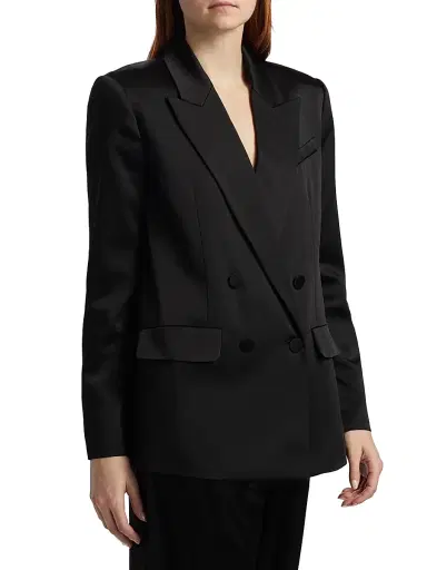 Simkhai Women's Norah Satin Double-Breasted Blazer - Black - Size 14 | Thumbnail 4 Simkhai Women's Norah Satin Double-Breasted Blazer - Black - Size 14 | Thumbnail 4