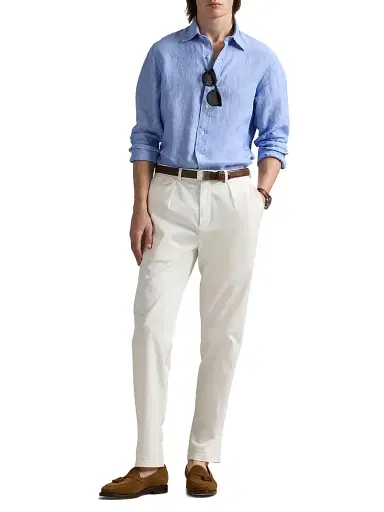 Polo Ralph Lauren Men's Classic-Fit Linen Shirt - Blue White | Thumbnail 2 Polo Ralph Lauren Men's Classic-Fit Linen Shirt - Blue White | Thumbnail 2