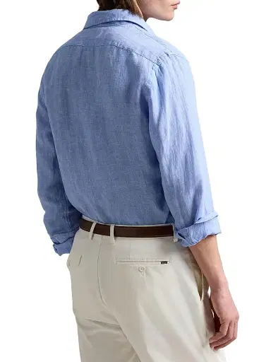 Polo Ralph Lauren Men's Classic-Fit Linen Shirt - Blue White | Thumbnail 4 Polo Ralph Lauren Men's Classic-Fit Linen Shirt - Blue White | Thumbnail 4