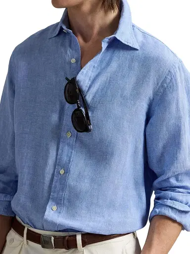 Polo Ralph Lauren Men's Classic-Fit Linen Shirt - Blue White | Thumbnail 5 Polo Ralph Lauren Men's Classic-Fit Linen Shirt - Blue White | Thumbnail 5