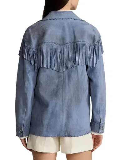 Ralph Lauren Collection Women's Rennie Suede Fringe-Trim Jacket - Cornflower | Thumbnail 5 Ralph Lauren Collection Women's Rennie Suede Fringe-Trim Jacket - Cornflower | Thumbnail 5