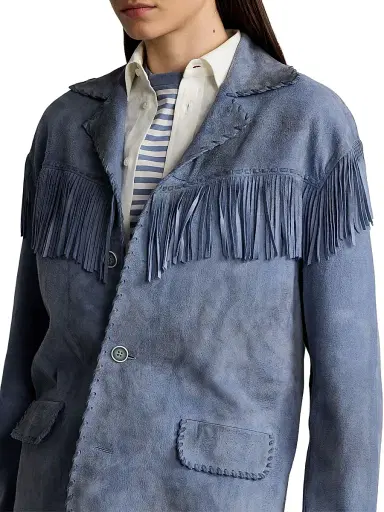 Ralph Lauren Collection Women's Rennie Suede Fringe-Trim Jacket - Cornflower | Thumbnail 6 Ralph Lauren Collection Women's Rennie Suede Fringe-Trim Jacket - Cornflower | Thumbnail 6