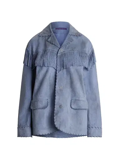 Ralph Lauren Collection Women's Rennie Suede Fringe-Trim Jacket - Cornflower | Thumbnail 1 Ralph Lauren Collection Women's Rennie Suede Fringe-Trim Jacket - Cornflower | Thumbnail 1