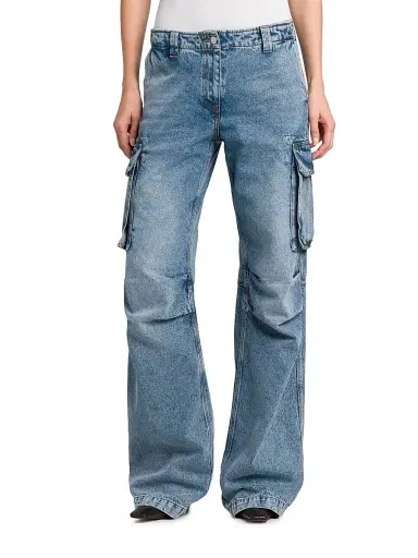 Stella McCartney Women's Vintage Wash Mid-Rise Cargo Flared Jeans - Vintage Blue Denim | Thumbnail 3 Stella McCartney Women's Vintage Wash Mid-Rise Cargo Flared Jeans - Vintage Blue Denim | Thumbnail 3