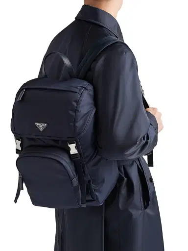 Prada Men's Re-Nylon and Saffiano Leather Backpack - Blue | Thumbnail 2 Prada Men's Re-Nylon and Saffiano Leather Backpack - Blue | Thumbnail 2