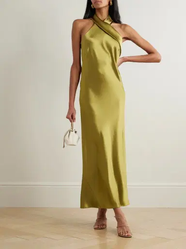 Galvan Pandora Satin Halterneck Midi Dress | Thumbnail 2 Galvan Pandora Satin Halterneck Midi Dress | Thumbnail 2
