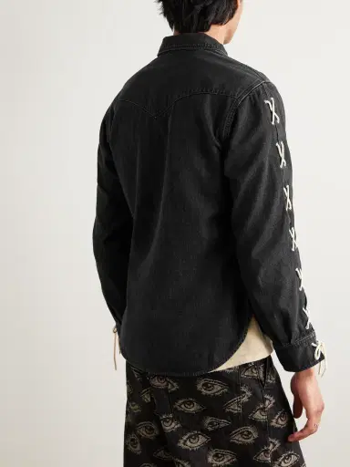 KAPITAL Slim-Fit Leather-Trimmed Lace-Up Denim Shirt - Men | Thumbnail 3 KAPITAL Slim-Fit Leather-Trimmed Lace-Up Denim Shirt - Men | Thumbnail 3
