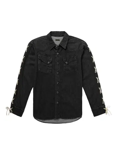 KAPITAL Slim-Fit Leather-Trimmed Lace-Up Denim Shirt - Men | Thumbnail 1 KAPITAL Slim-Fit Leather-Trimmed Lace-Up Denim Shirt - Men | Thumbnail 1