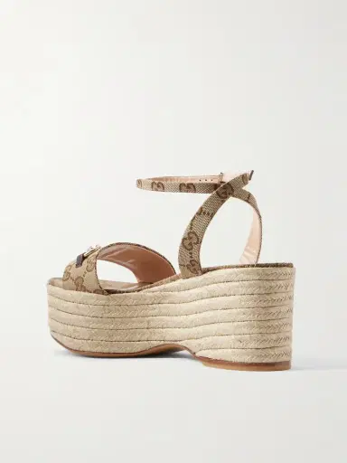 Gucci Lady Horsebit Leather-trimmed Logo-jacquard Canvas Wedge Sandals | Thumbnail 3 Gucci Lady Horsebit Leather-trimmed Logo-jacquard Canvas Wedge Sandals | Thumbnail 3