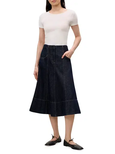 Rebecca Taylor Women's Gabrielle Denim Midi-Skirt - Deep Sea Wash | Thumbnail 2 Rebecca Taylor Women's Gabrielle Denim Midi-Skirt - Deep Sea Wash | Thumbnail 2