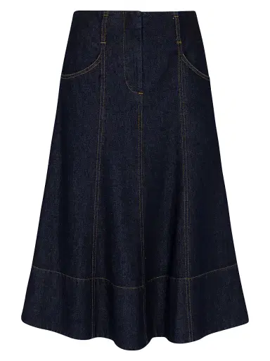 Rebecca Taylor Women's Gabrielle Denim Midi-Skirt - Deep Sea Wash | Thumbnail 1 Rebecca Taylor Women's Gabrielle Denim Midi-Skirt - Deep Sea Wash | Thumbnail 1