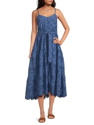 Change of Scenery Women's Addyson Embroidered Eyelet Cotton Midi-Dress - Steel Blue | Thumbnail 2 Change of Scenery Women's Addyson Embroidered Eyelet Cotton Midi-Dress - Steel Blue | Thumbnail 2