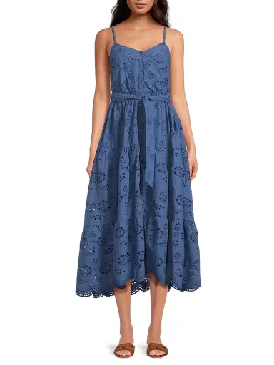 Change of Scenery Women's Addyson Embroidered Eyelet Cotton Midi-Dress - Steel Blue | Thumbnail 3 Change of Scenery Women's Addyson Embroidered Eyelet Cotton Midi-Dress - Steel Blue | Thumbnail 3
