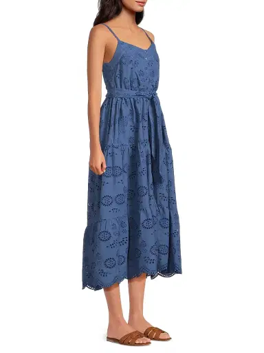Change of Scenery Women's Addyson Embroidered Eyelet Cotton Midi-Dress - Steel Blue | Thumbnail 4 Change of Scenery Women's Addyson Embroidered Eyelet Cotton Midi-Dress - Steel Blue | Thumbnail 4