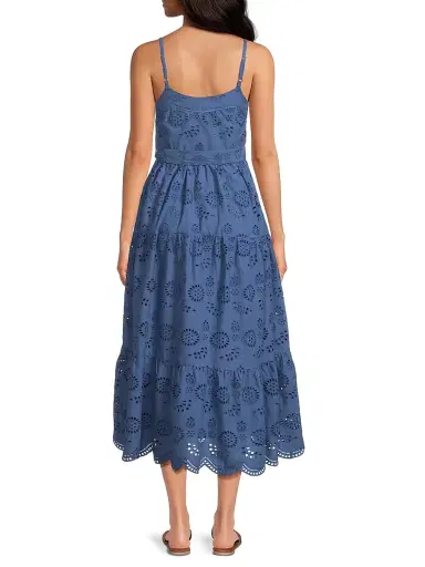 Change of Scenery Women's Addyson Embroidered Eyelet Cotton Midi-Dress - Steel Blue | Thumbnail 5 Change of Scenery Women's Addyson Embroidered Eyelet Cotton Midi-Dress - Steel Blue | Thumbnail 5