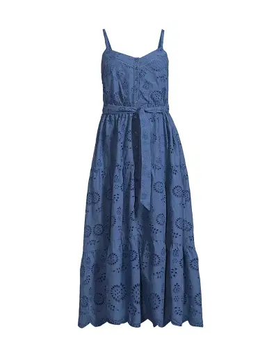 Change of Scenery Women's Addyson Embroidered Eyelet Cotton Midi-Dress - Steel Blue | Thumbnail 1 Change of Scenery Women's Addyson Embroidered Eyelet Cotton Midi-Dress - Steel Blue | Thumbnail 1