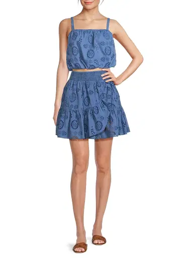 Change of Scenery Women's Dani Cotton Eyelet Crop Top - Steel Blue | Thumbnail 2 Change of Scenery Women's Dani Cotton Eyelet Crop Top - Steel Blue | Thumbnail 2