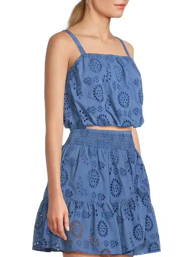 Change of Scenery Women's Dani Cotton Eyelet Crop Top - Steel Blue | Thumbnail 4 Change of Scenery Women's Dani Cotton Eyelet Crop Top - Steel Blue | Thumbnail 4