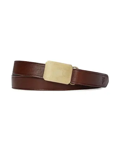 Polo Ralph Lauren Men's Engine Turn Leather Belt - Brown | Thumbnail 1 Polo Ralph Lauren Men's Engine Turn Leather Belt - Brown | Thumbnail 1