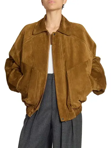 Saint Laurent Women's Bomber Jacket in Suede - Brun | Thumbnail 5 Saint Laurent Women's Bomber Jacket in Suede - Brun | Thumbnail 5