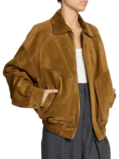 Saint Laurent Women's Bomber Jacket in Suede - Brun | Thumbnail 6 Saint Laurent Women's Bomber Jacket in Suede - Brun | Thumbnail 6