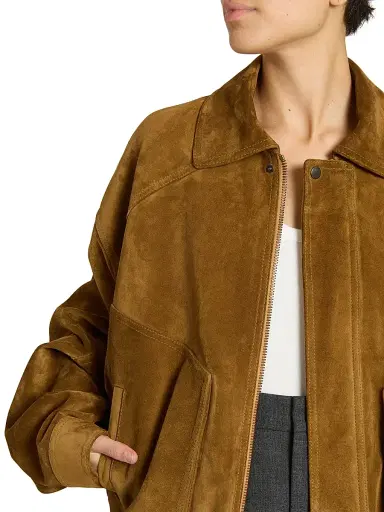 Saint Laurent Women's Bomber Jacket in Suede - Brun | Thumbnail 8 Saint Laurent Women's Bomber Jacket in Suede - Brun | Thumbnail 8