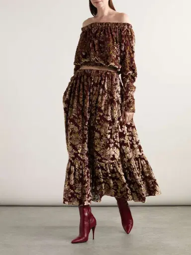 Saint Laurent Tiered Metallic Devoré-velvet Maxi Skirt | Thumbnail 2 Saint Laurent Tiered Metallic Devoré-velvet Maxi Skirt | Thumbnail 2