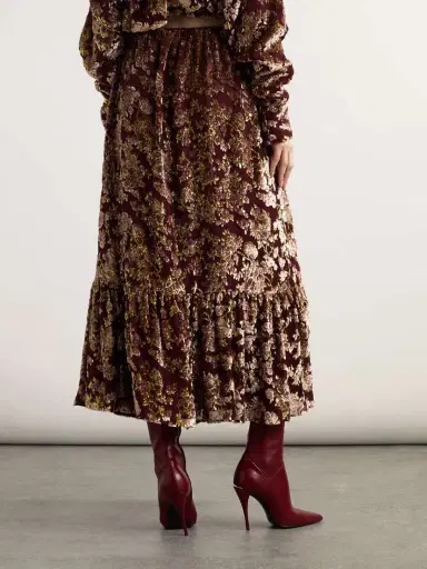 Saint Laurent Tiered Metallic Devoré-velvet Maxi Skirt | Thumbnail 3 Saint Laurent Tiered Metallic Devoré-velvet Maxi Skirt | Thumbnail 3