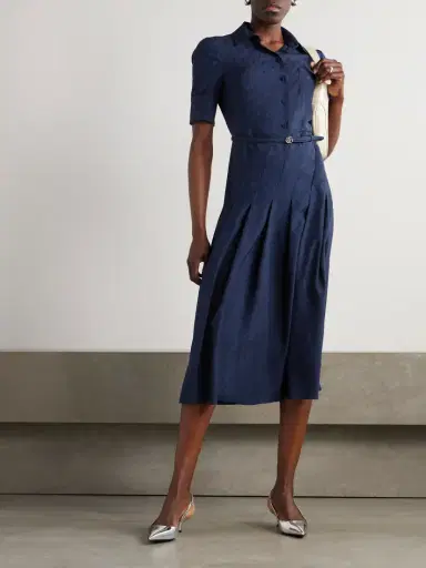 Gucci Belted Pleated Silk-jacquard Midi Shirt Dress | Thumbnail 2 Gucci Belted Pleated Silk-jacquard Midi Shirt Dress | Thumbnail 2