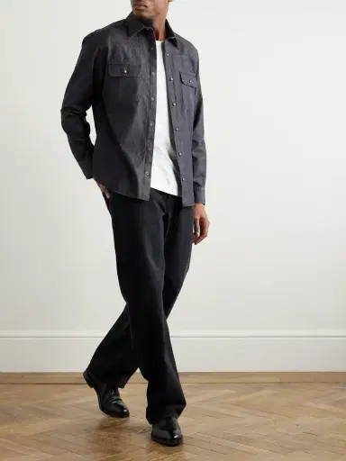Zegna Slim-Fit Cotton and Linen-Blend Twill Shirt - Men | Thumbnail 2 Zegna Slim-Fit Cotton and Linen-Blend Twill Shirt - Men | Thumbnail 2