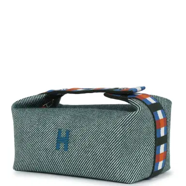 HERMÈS Hermes Bride-A-Brac Au Carre Case PM Vert Foret H Natte Canvas and Wool Palladium Hardware | Thumbnail 3 HERMÈS Hermes Bride-A-Brac Au Carre Case PM Vert Foret H Natte Canvas and Wool Palladium Hardware | Thumbnail 3