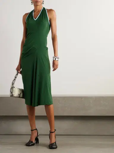 Dries Van Noten Gathered Two-tone Stretch-jersey Halterneck Midi Dress | Thumbnail 2 Dries Van Noten Gathered Two-tone Stretch-jersey Halterneck Midi Dress | Thumbnail 2