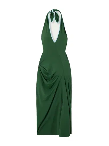 Dries Van Noten Gathered Two-tone Stretch-jersey Halterneck Midi Dress | Thumbnail 1 Dries Van Noten Gathered Two-tone Stretch-jersey Halterneck Midi Dress | Thumbnail 1