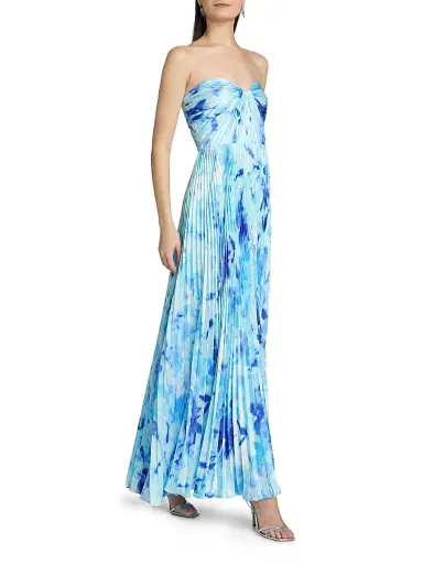As It May Women's Naomi Abstract Print Satin Strapless Gown - Blue Spring Lillies | Thumbnail 2 As It May Women's Naomi Abstract Print Satin Strapless Gown - Blue Spring Lillies | Thumbnail 2