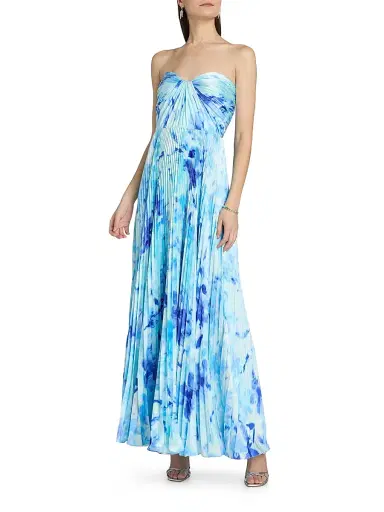 As It May Women's Naomi Abstract Print Satin Strapless Gown - Blue Spring Lillies | Thumbnail 3 As It May Women's Naomi Abstract Print Satin Strapless Gown - Blue Spring Lillies | Thumbnail 3