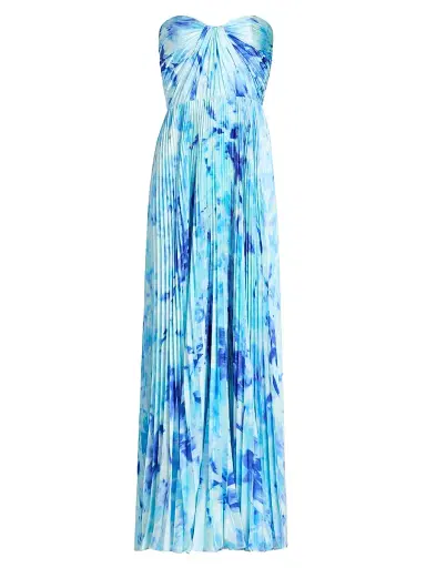 As It May Women's Naomi Abstract Print Satin Strapless Gown - Blue Spring Lillies | Thumbnail 1 As It May Women's Naomi Abstract Print Satin Strapless Gown - Blue Spring Lillies | Thumbnail 1