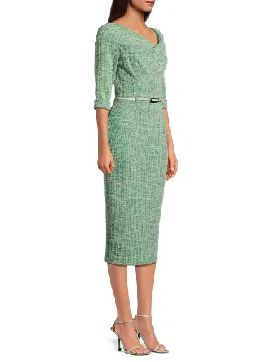 BLACK HALO Women's Jackie Knit Three-Quarter-Length Sleeve Belted Midi-Dress | Thumbnail 4 BLACK HALO Women's Jackie Knit Three-Quarter-Length Sleeve Belted Midi-Dress | Thumbnail 4