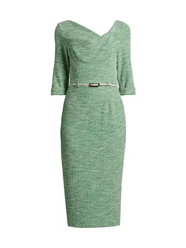 BLACK HALO Women's Jackie Knit Three-Quarter-Length Sleeve Belted Midi-Dress | Thumbnail 1 BLACK HALO Women's Jackie Knit Three-Quarter-Length Sleeve Belted Midi-Dress | Thumbnail 1
