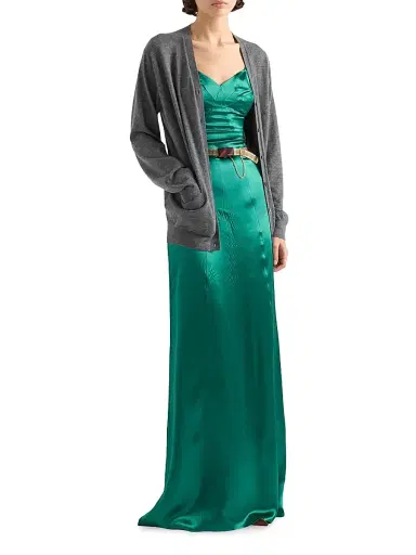 Prada Women's Long Satin Dress - Green | Thumbnail 2 Prada Women's Long Satin Dress - Green | Thumbnail 2