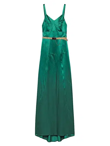 Prada Women's Long Satin Dress - Green | Thumbnail 1 Prada Women's Long Satin Dress - Green | Thumbnail 1