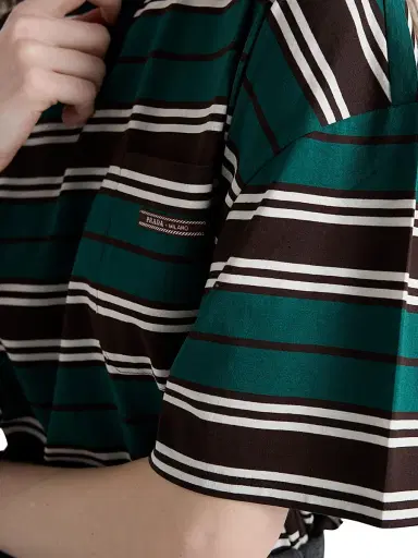 Prada Women's Striped Lisle Cotton T-Shirt | Thumbnail 6 Prada Women's Striped Lisle Cotton T-Shirt | Thumbnail 6