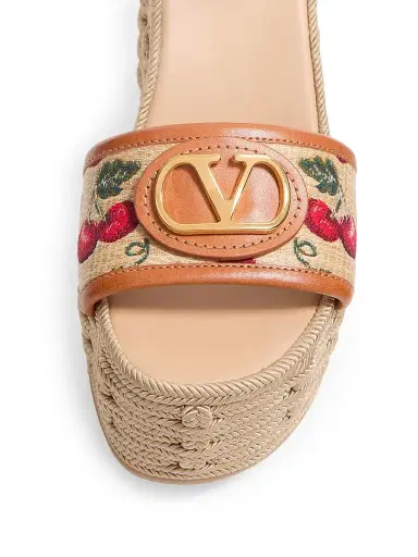 Valentino Garavani Women's VLogo Signature Cherryfic Pattern Wedge Sandals 120MM - Natural Red Multicolor | Thumbnail 3 Valentino Garavani Women's VLogo Signature Cherryfic Pattern Wedge Sandals 120MM - Natural Red Multicolor | Thumbnail 3