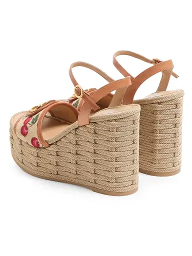 Valentino Garavani Women's VLogo Signature Cherryfic Pattern Wedge Sandals 120MM - Natural Red Multicolor | Thumbnail 4 Valentino Garavani Women's VLogo Signature Cherryfic Pattern Wedge Sandals 120MM - Natural Red Multicolor | Thumbnail 4